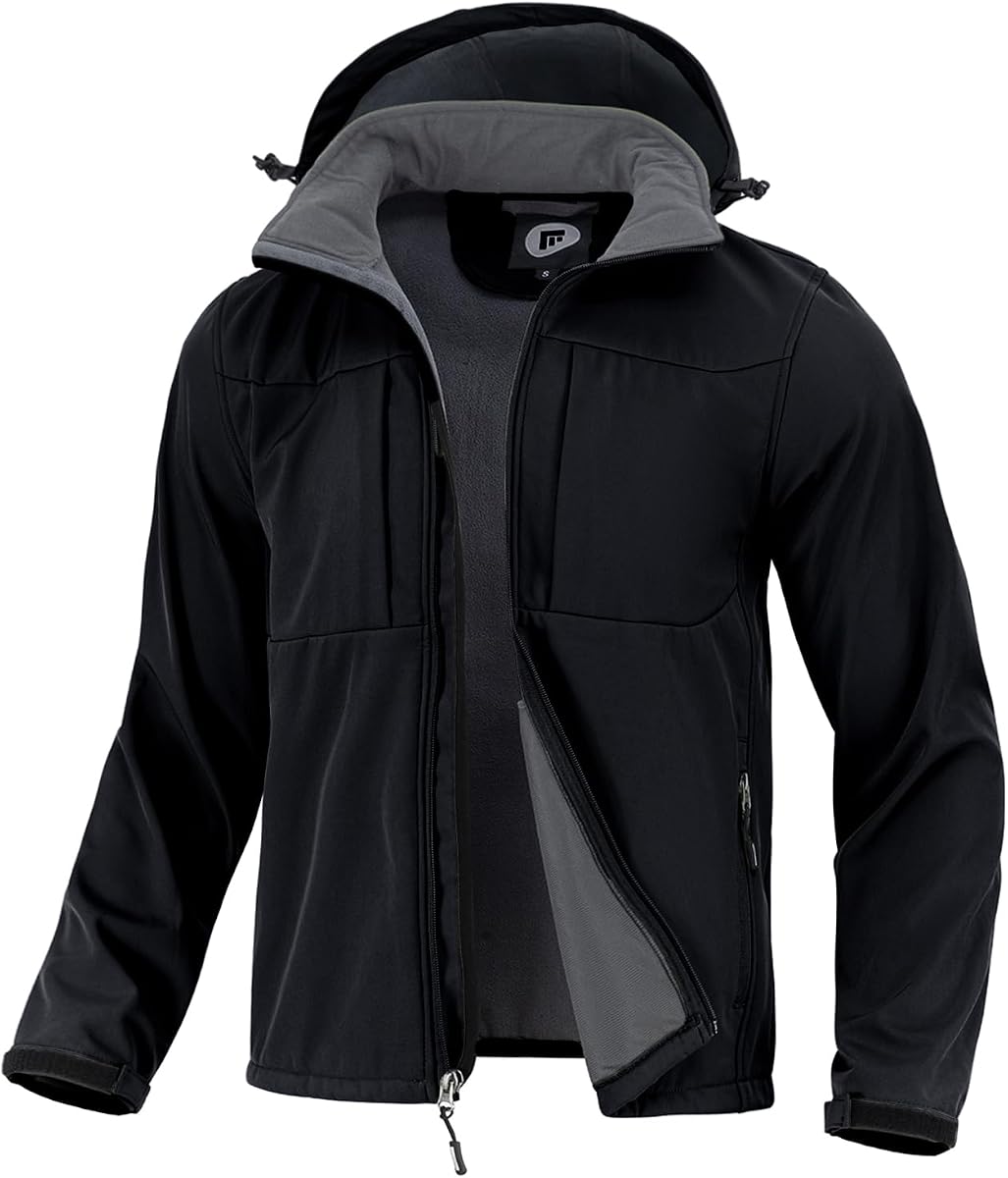 FARVALUE Men's Hooded Softshell Jacket Water Resistant Lightweight Insulated Fleece Lined Windbreaker