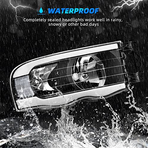 Autosaver88 Switchback Led Tube Headlights Assembly Compatible With 02 03 04 05 Dodge Ram 1500/2003-2005 Dodge Ram 2500 3500 Drl Headlight Headlamp Replacement Pair Black Housing Clear Reflector #TOP4