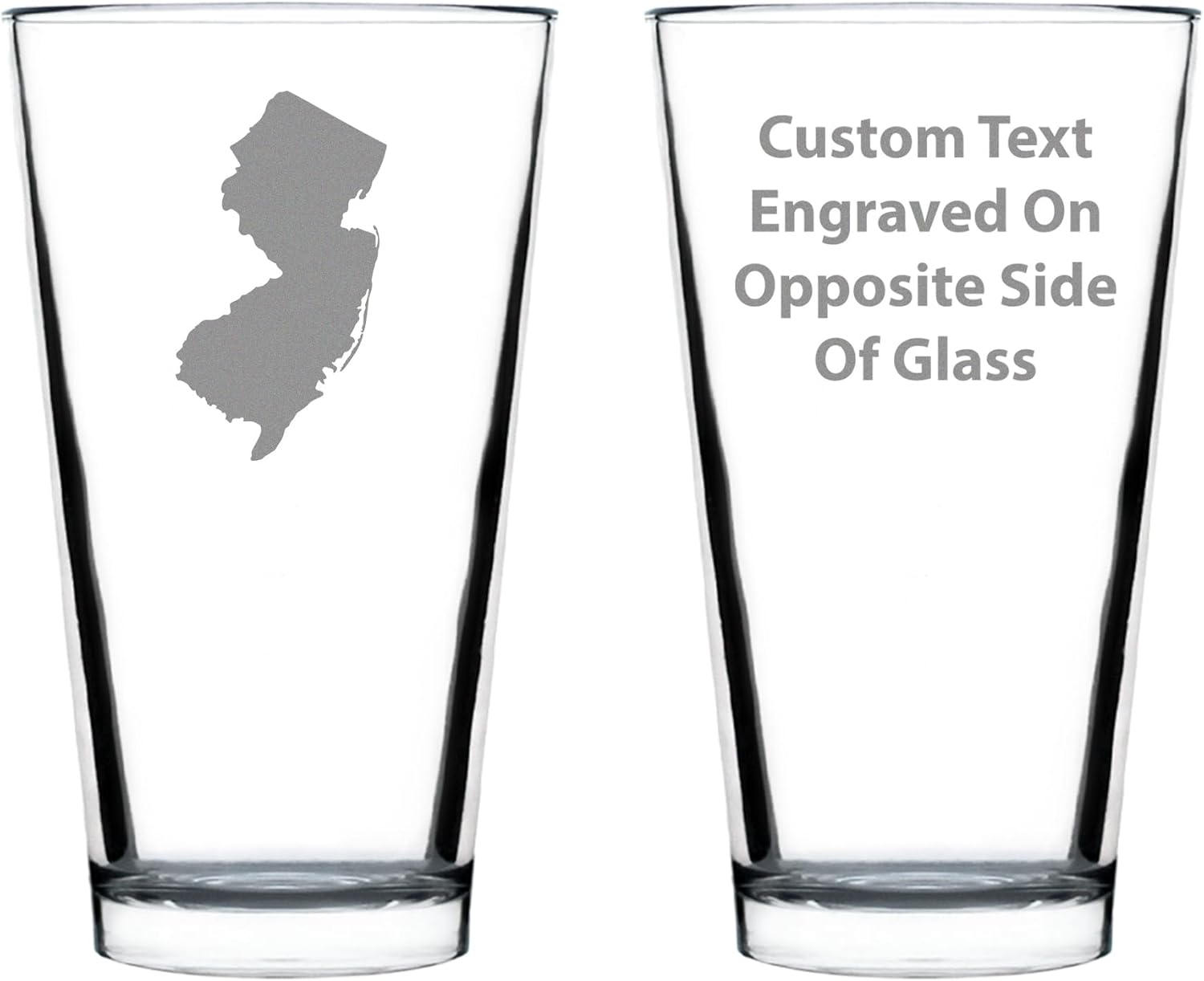 Bevvee New Jersey State Outline Pint Glass for Beer - State Themed Drinking Decor and Gifts for New Jerseyan Women & Men - Set of 2-16 Oz Glasses