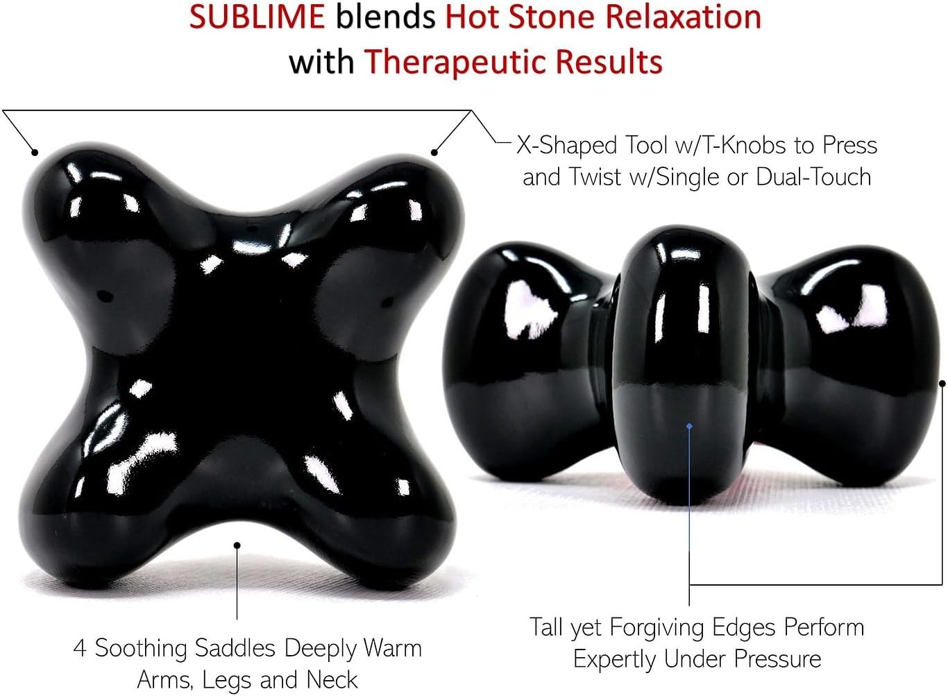 Sublime (Midnight Black)(Single) Synergy Stone Contoured Hot Stone Massage Tool Relaxing and Therapeutic for Neck, Back, Legs, Feet Ultra-Smooth for Massage on Skin with Oil or Over Clothes