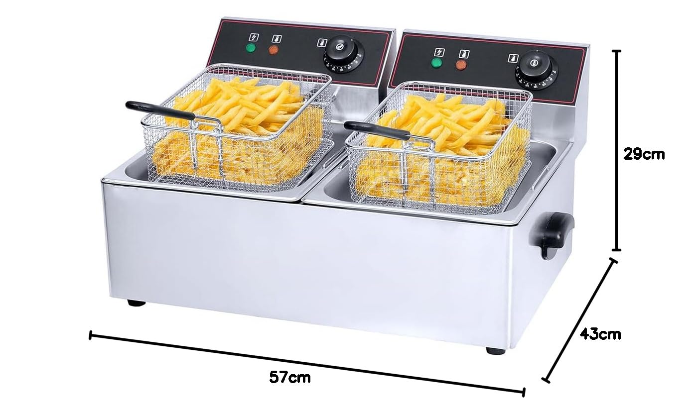 Friggitrice elettrica professionale doppia vasca da 2 x 6 l o 2 x 8 l – 5000 W – Termostato regolabile, serbatoi rimovibili – ideale per catering, snack, cibo camion (2 x 8 litri)