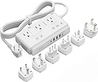 Vista 1 de TESSAN Convertidor de voltaje de 220V a 110V para viajes con 4 puertos USB (1 USB C), 3 tomas de corriente AC y adaptador de corriente internacional
