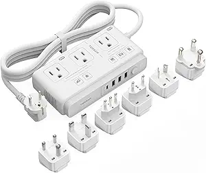 TESSAN 220V to 110V Voltage Converter for Travel with 4 USB Ports (1 USB C), 3 AC Outlet and EU UK AU IT in ZA International Power Adapter, Step Down Transformer Outlet Converters White