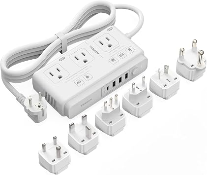 TESSAN Voltage Converter US to Europe, 220 to 110 Voltage Converter, Universal Travel Adapter with 4 USB Ports 1 USB C, 3 AC and EU UK AU IT in ZA Plug Power Adapter, Step Down Transformer, 4 FT