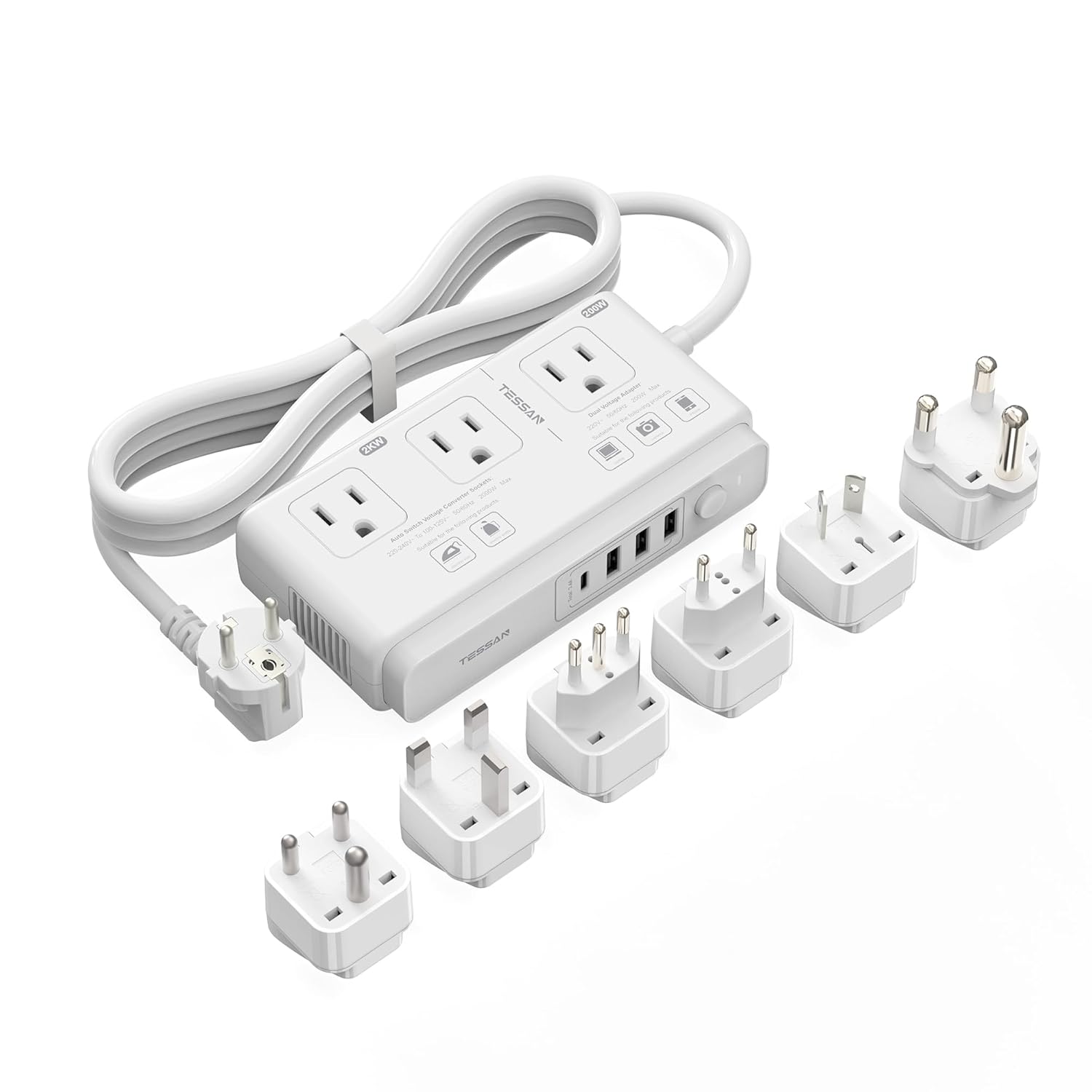 TESSAN 220V to 110V Voltage Converter for Travel with 4 USB Ports 1 USB C 3 AC Outlet