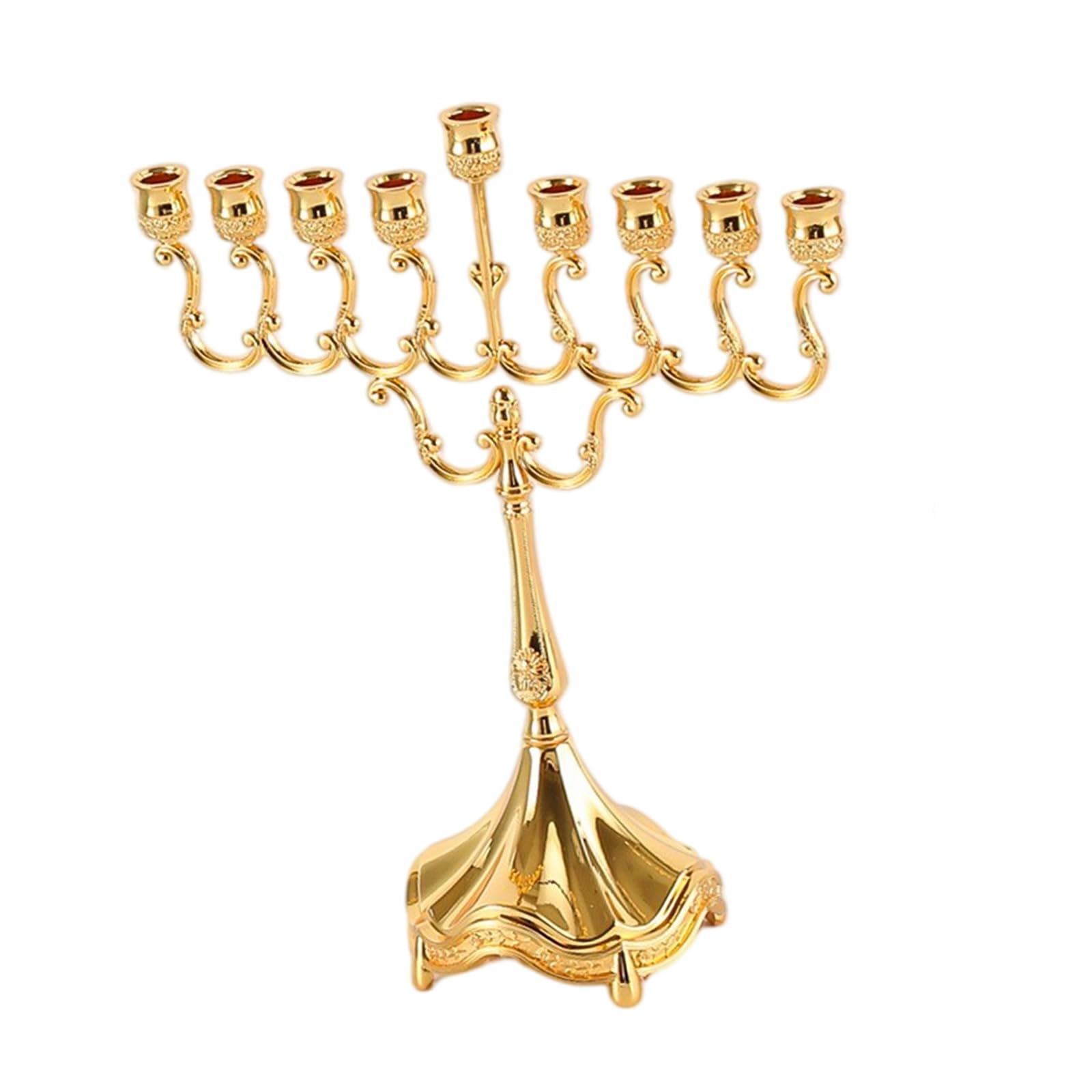 Buxuaaaa Gold Metal Menorahs Candelabra 9 Branch Hanukkah Menorahs Holders Jewishes Holders For Shabbat, Tabernacle Jewishes Shabbat