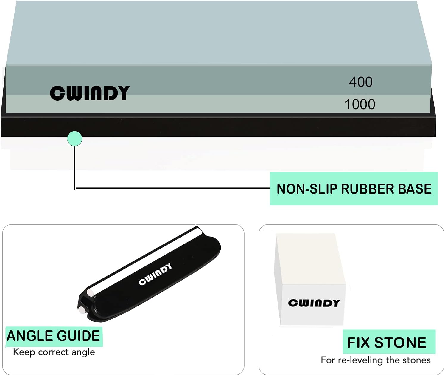Buy 1 get 1 🔥 Whetstone Sharpening Stone Kit Dual Sided 400/1000 Grit Professional Whetstone Knife Sharpener Stone Wet Stone Set Nonslip Rubber Base Angle Guide, and Fix Stone