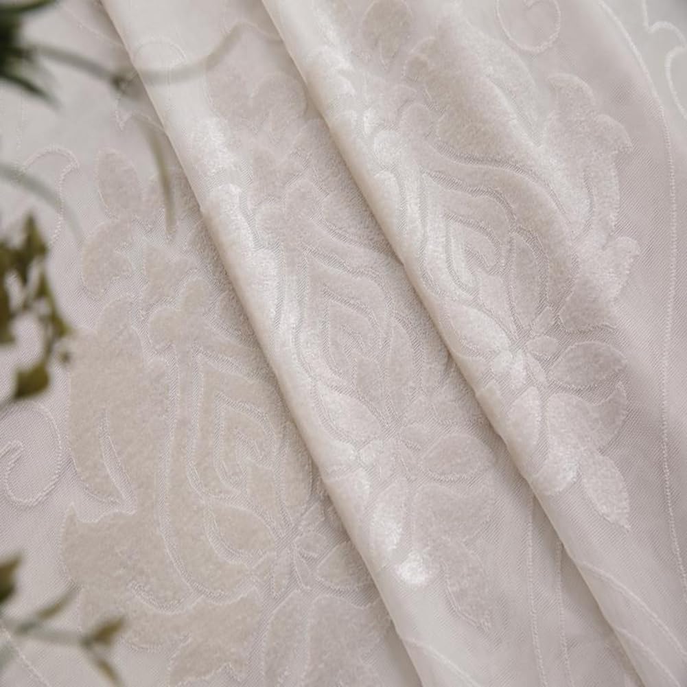 Elegancki zestaw przezroczystych zasłon 2 szt., 140 x 260 cm, kremowe zasłony na przelotkach z romantycznym barokowym wzorem, półprzezroczyste zasłony filtrujące światło do wystroju domu w stylu