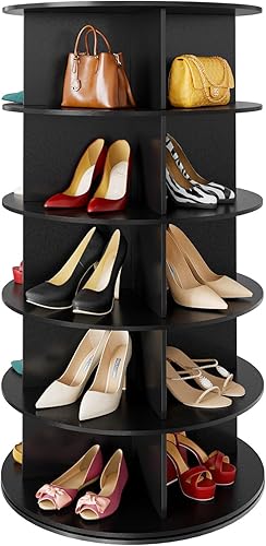 Miniatura 21 de SpaceAid Zapatero giratorio de 5 niveles, torre de exhibición de zapatos giratoria Lazy Susan, zapatero giratorio de 360 grados, almacenamiento en