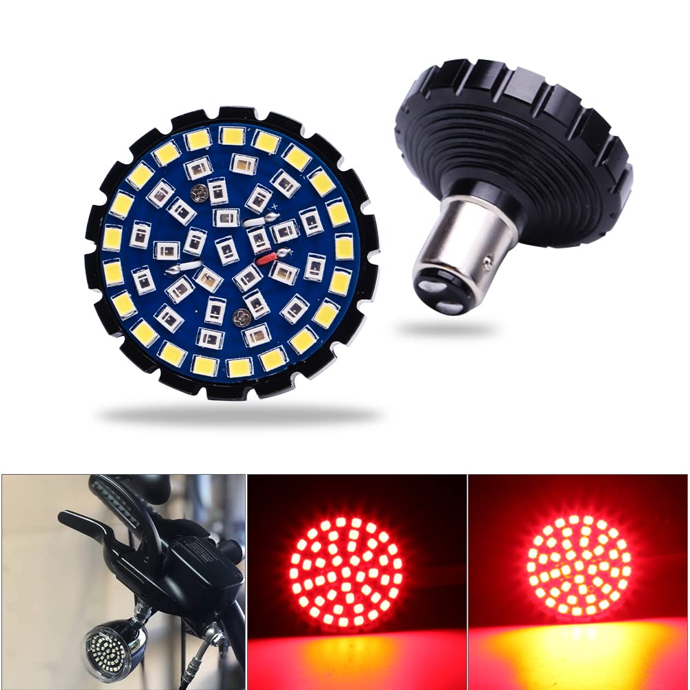 DREAMIZER Bullet Motorcycle 1157 LED Turn Signals Light Rear Brake Blinker Lights for Street Road GlideÃ‚ Fat Bob Fatboy Sportster Iron 883 1200 - RED