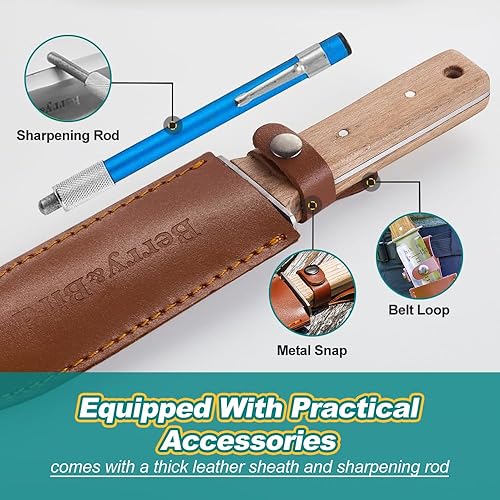 Miniatura 4 de Berry&Bird Hori Hori - Cuchillo de jardín con funda de cuero, cuchillo de tierra de jardinería premium con hoja afilada de doble borde de acero