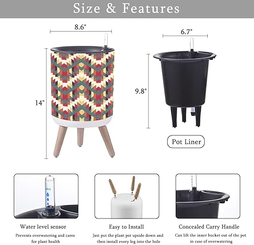 Miniatura 5 de Maceta con soporte de textura navajo bohemia con patas de pie, macetas de riego automático de 8.7 pulgadas con entrada de agua e indicador de nivel