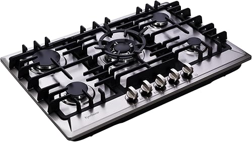 Placa de cocina de gas de 30 pulgadas, acero inoxidable, 5 quemadores, estufa de gas convertible con GLPNG integrada, estufa de gas con doble