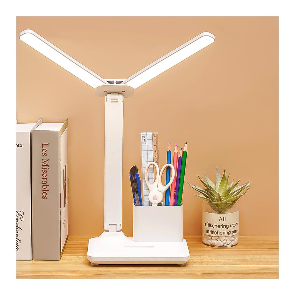 SHENG13Home Office Double-Headed LED Desk Lamp, USB Rechargeable, Three Color Modes, Dimmable Eye Protection Study Lamp, Suitable for Workbench/Monitor/Home/Reading/Office/Bedroom/Dormitory
