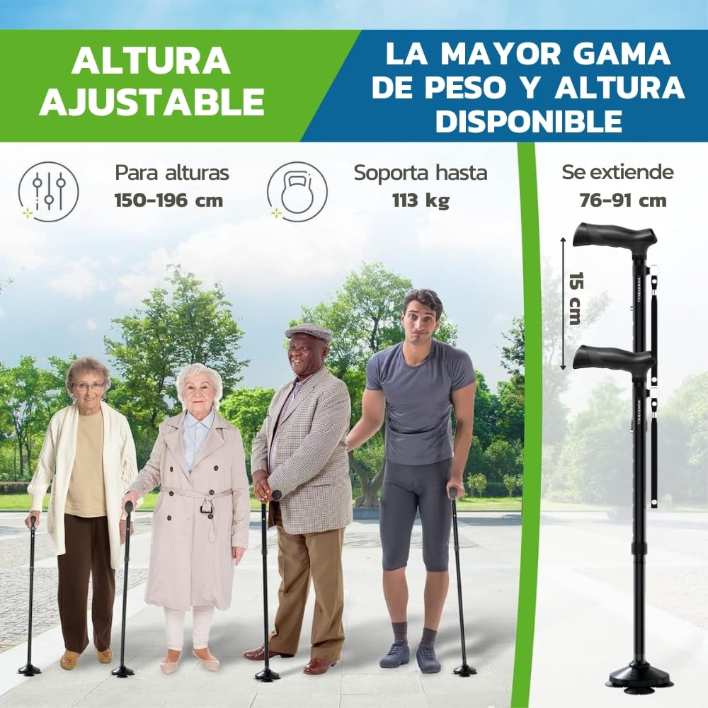 HONEYBULL Bastón para Hombres y Mujeres - Plegable, Ajustable, Abatible, Bastón Portátil, Punta Pivotante, Resistente | Bastones para Personas Mayores y Adultos