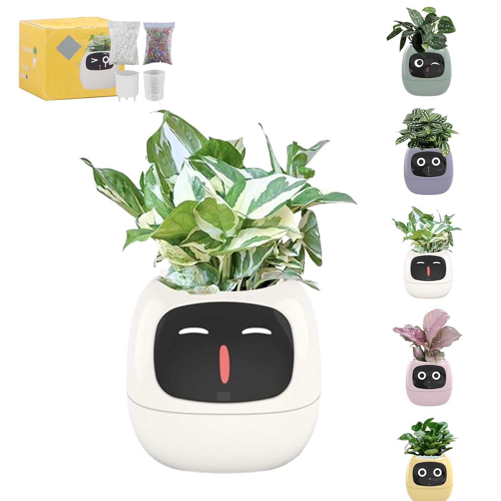 Genérico Maceta Inteligente con Expresión, Maceta Inteligente para Plantas para Decoración De Interiores, Macetas Inteligentes con Numerosas Animaciones Expresivas (Blanco)