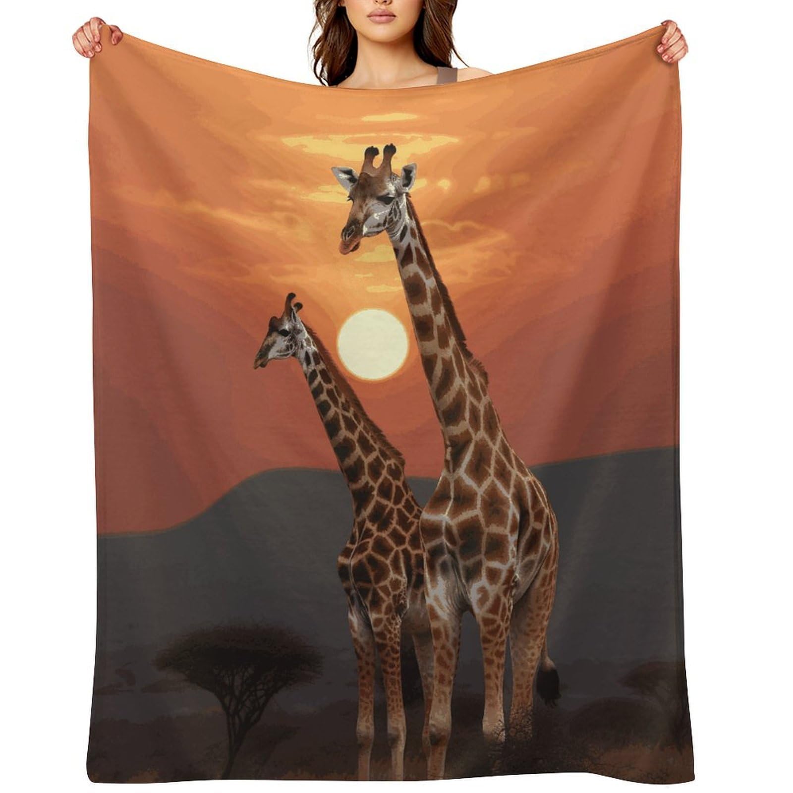 Fekiloot Style Giraffe At Sunset Throw Blankets Camping Blanket60 X80