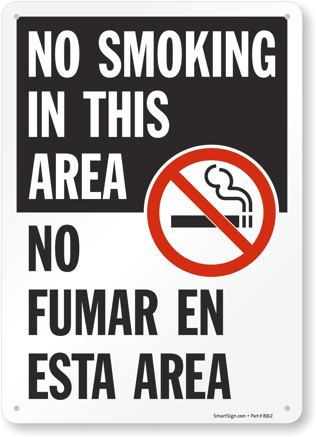 SmartSign "No Smoking In This Area" Bilingual Sign | 10" x 14" Aluminum