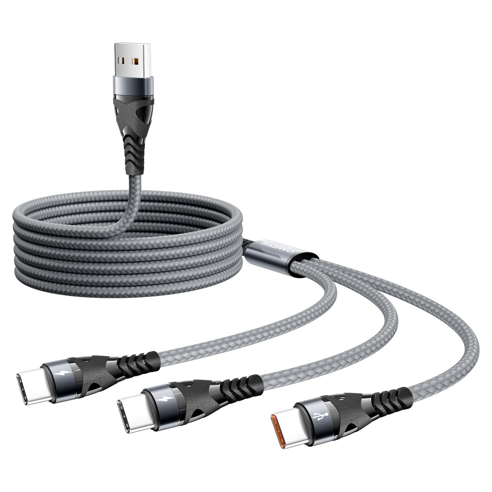 SIQIWO USB A auf USB C Ladekabel 3.1A 1.2M, QC 3.0 USB Typ C Schnelllade Splitterkabel mit 3 USB C Anschlüssen, für iPhone 15/16/17 Serie, Samsung Galaxy S25 S24, Nexus, LG, Huawei, Sony, Xiaomi, PS5