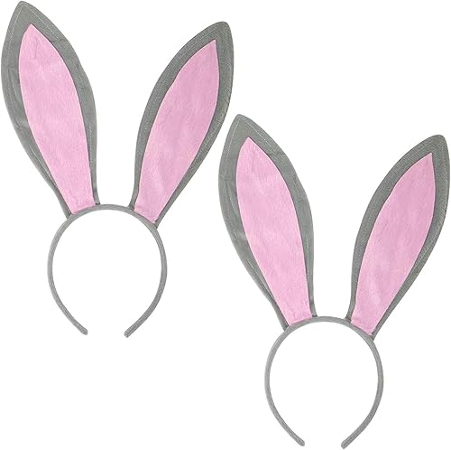 Miniatura 1 de Funcredible Diadema con orejas de conejo orejas de conejo de Pascua accesorios de disfraz de conejo de Halloween para niños y adultos gris  rosa