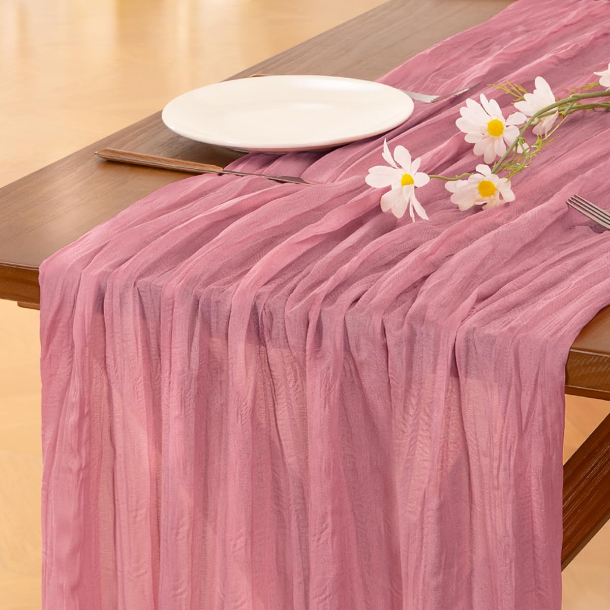 Socomi 3pcs Mauve Valentine's Day Cheesecloth Table Runner Boho Rustic Gauze 120 inch 10FT Cheese Cloth Runner for Wedding Party Baby Shower Birthday Home Decor Holiday Decorations