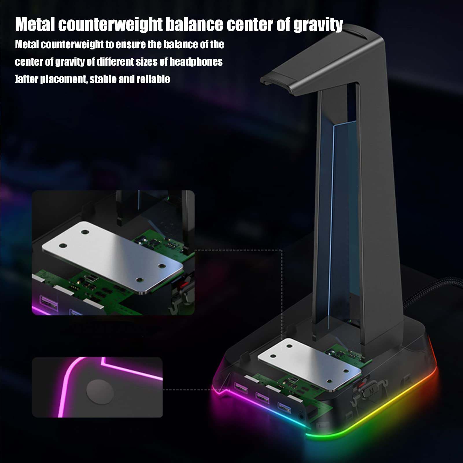 Supporto per Cuffie RGB con Caricatore USB, Supporto per Display per Cuffie da Gioco Rimovibili e Incandescente per Giochi da Tavolo da Tavolo del Giocatore Auricolari Regali per Fidanzati(Bianco)
