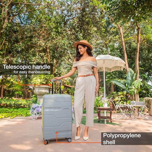 Image of Nasher Miles Cannes Hard-Sided Polypropylene Check-in Luggage 28 inch | 75cm | 8 Wheels Large Trolley Bag for Travel | Suitcase (Grey Neon Green)