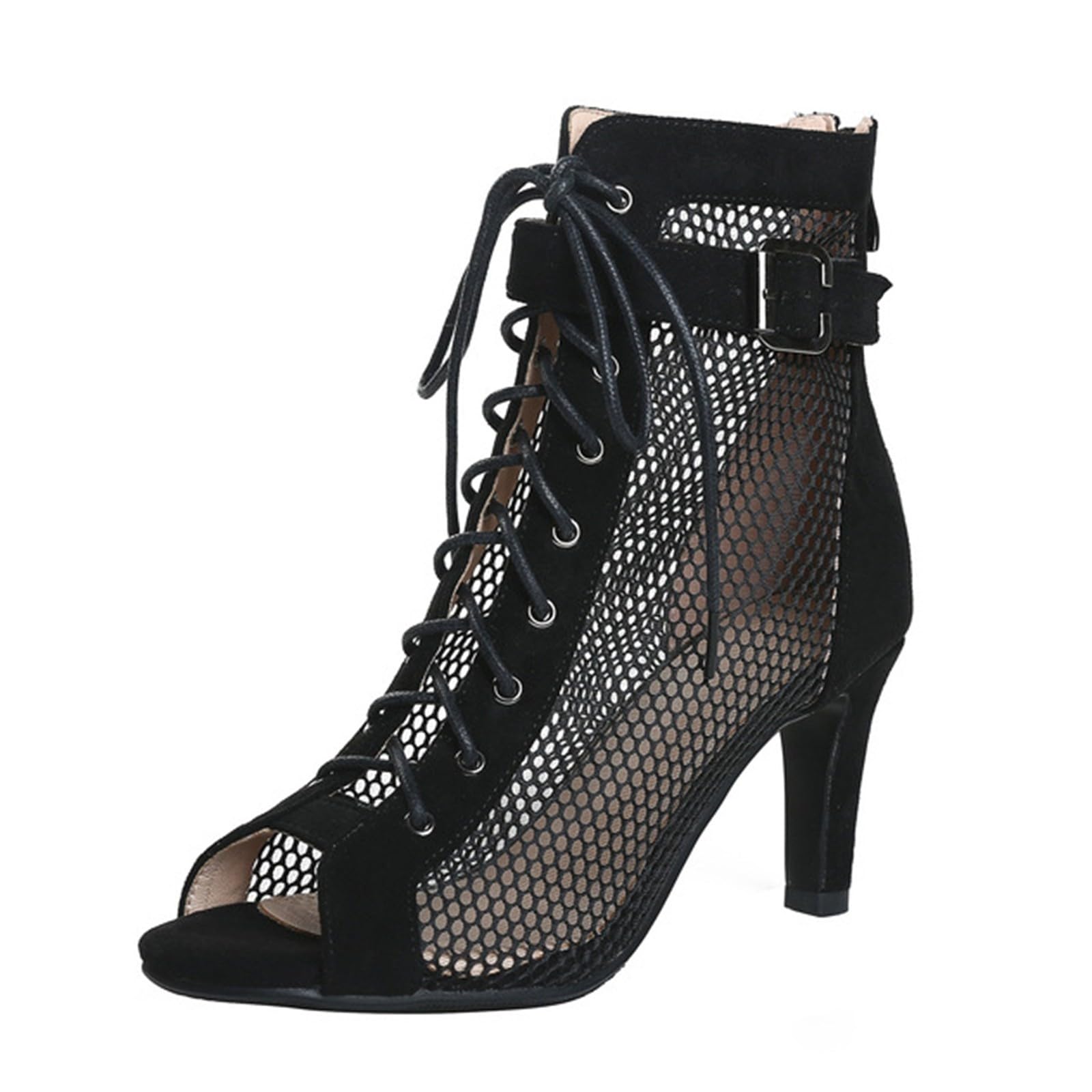 Talons Femme Sexy - Heels Dance Shoes pour Cours de Danse, Sandales à Talons Hauts avec Bouche de Poisson et Lacets Réglables, Confortables pour Soirée, Club ou Usage Quotidien - Noir