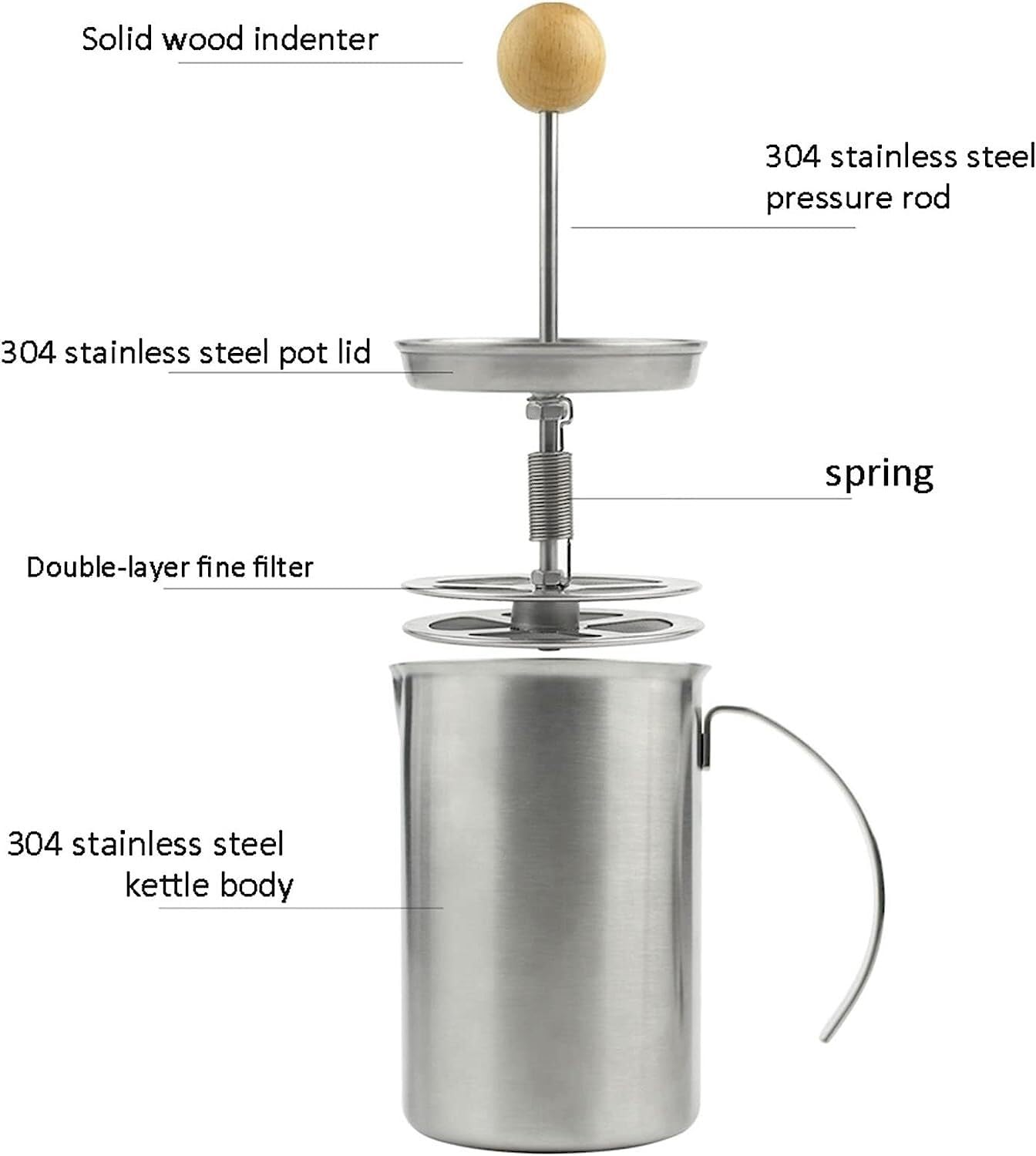 Frullino Montalatte Montalatte Ad Azionamento Manuale Pompa A Mano In Acciaio Inossidabile Tazza Per Schiuma Di Latte Per Caffè 400 Ml Monta Latte(Beige)