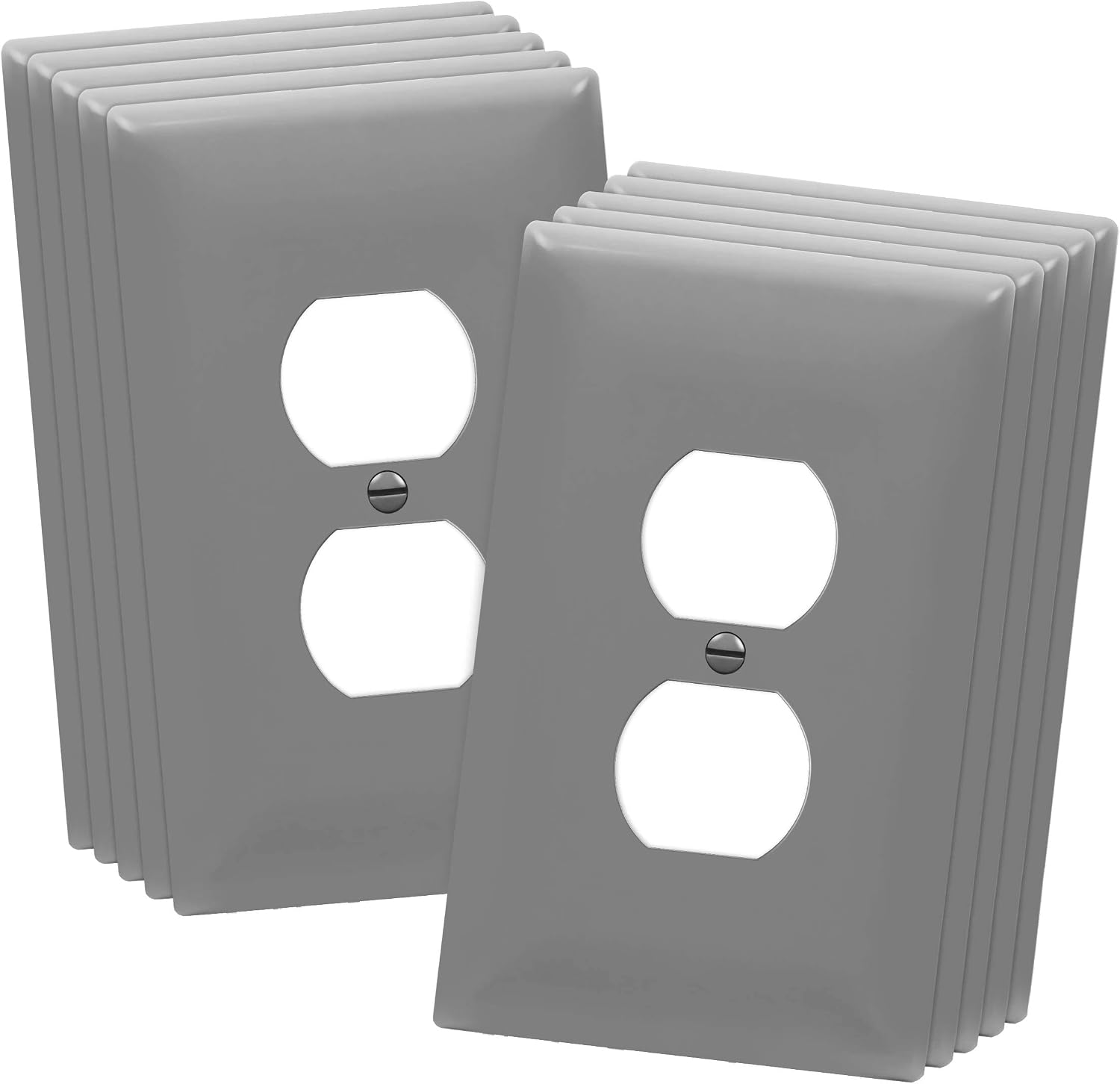 ENERLITES Duplex Receptacle Outlet Wall Plate, Jumbo Electrical Outlet Covers, Gloss Finish, Oversized 1-Gang 5.51" x 3.50", Polycarbonate Thermoplastic, 8821O-GY-10PCS, Gray, 10 Pack