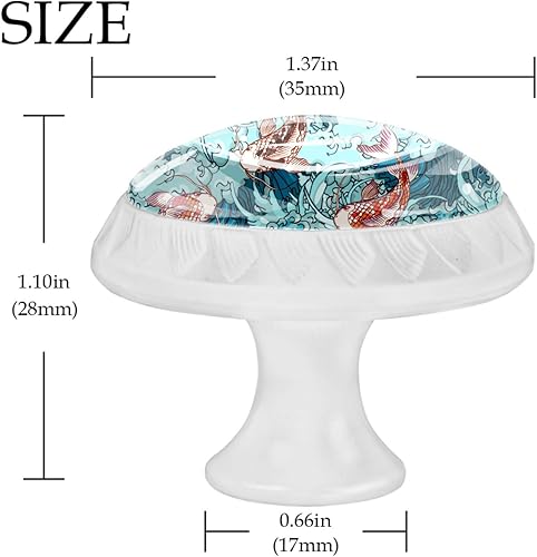 Miniatura 4 de Perillas redondas decorativas para gabinetes de cocina, cajones de armario, cómoda, 4 unidades, dibujados a mano, carpa, peces y olas de mar, color