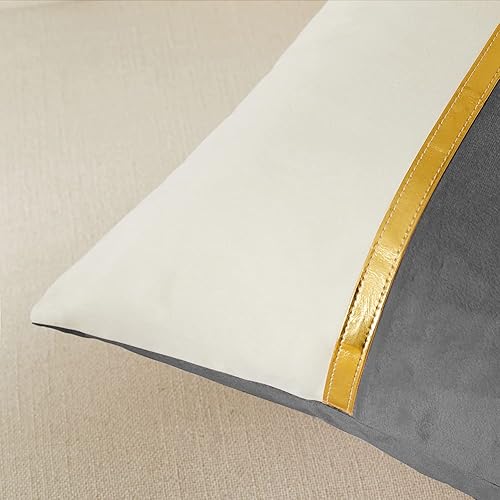 Miniatura 4 de Fancy Homi Paquete de 4 fundas de almohada decorativas lumbares grises de 12 x 20 pulgadas para sofá cama de sala de estar, retazos de terciopelo