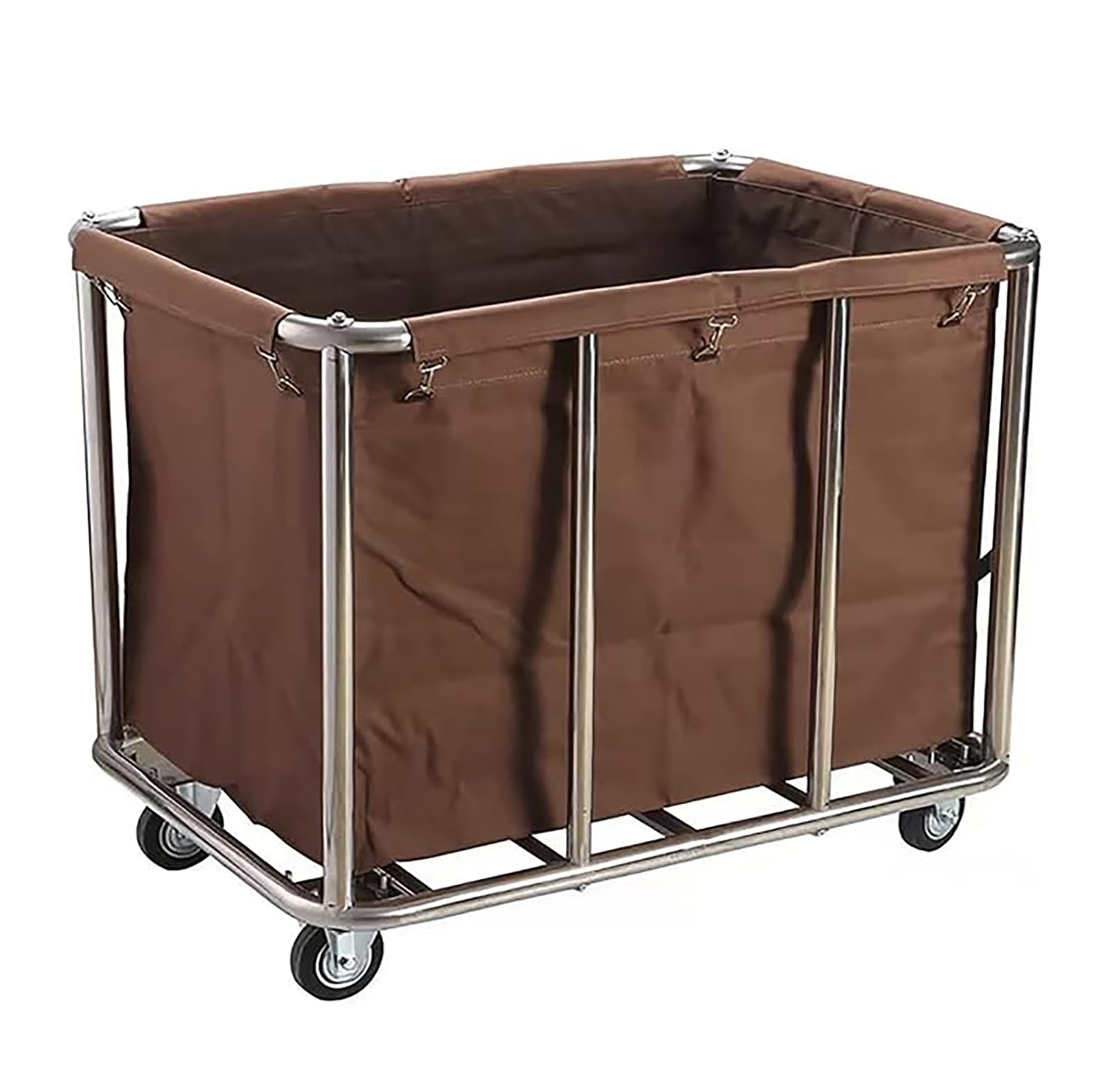 Commercial Laundry Cart With Wheels, Large Heavy Duty Laundry Basket With Removable Liner, 200kg Load Capacity For Home And Commercial Use(Size:8 tubes,Color:Brown)