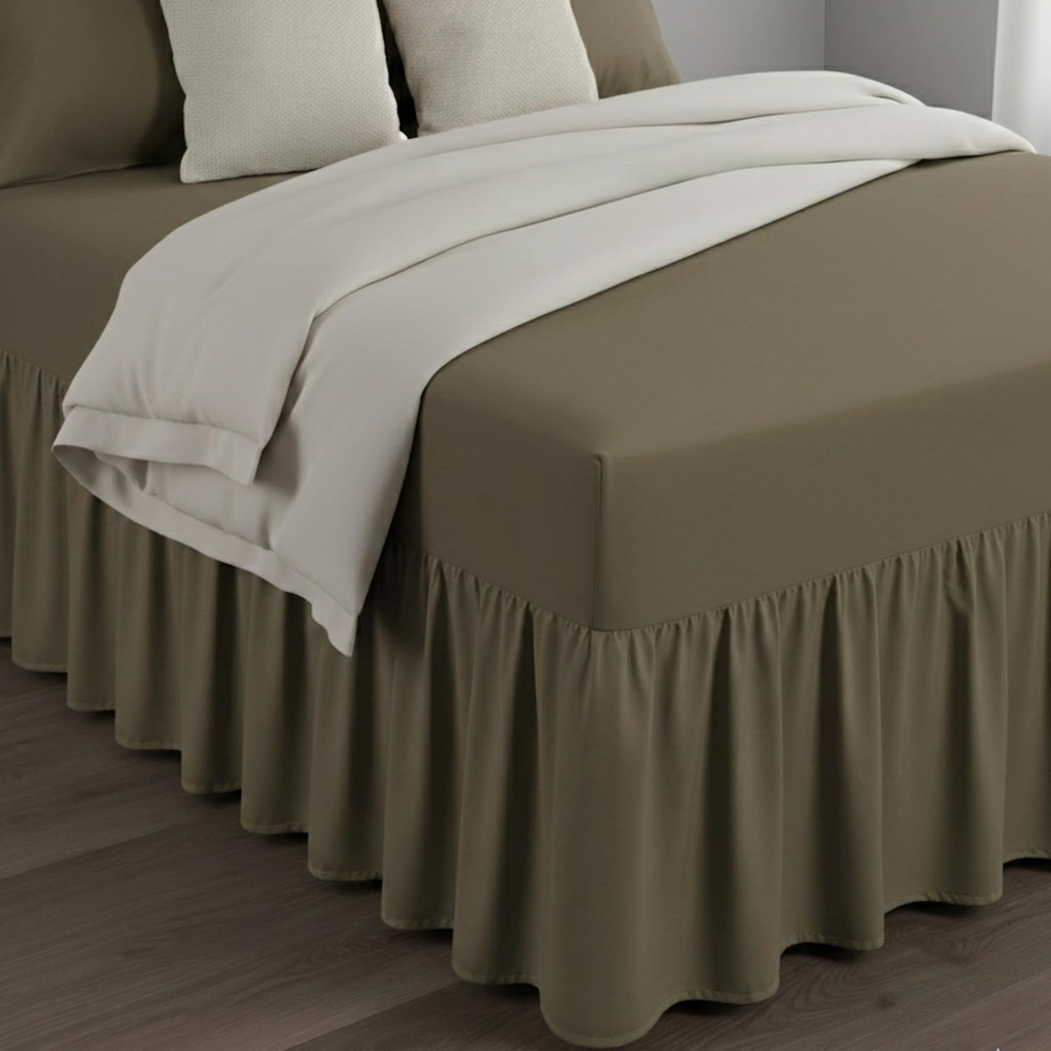 Bronwen Mathew Fitted Valance Sheet Extra Deep Bed Skirt King Valance Sheets Soft Brushed Microfiber Easy Care Non Iron (King, Deep Taupe) — image 1
