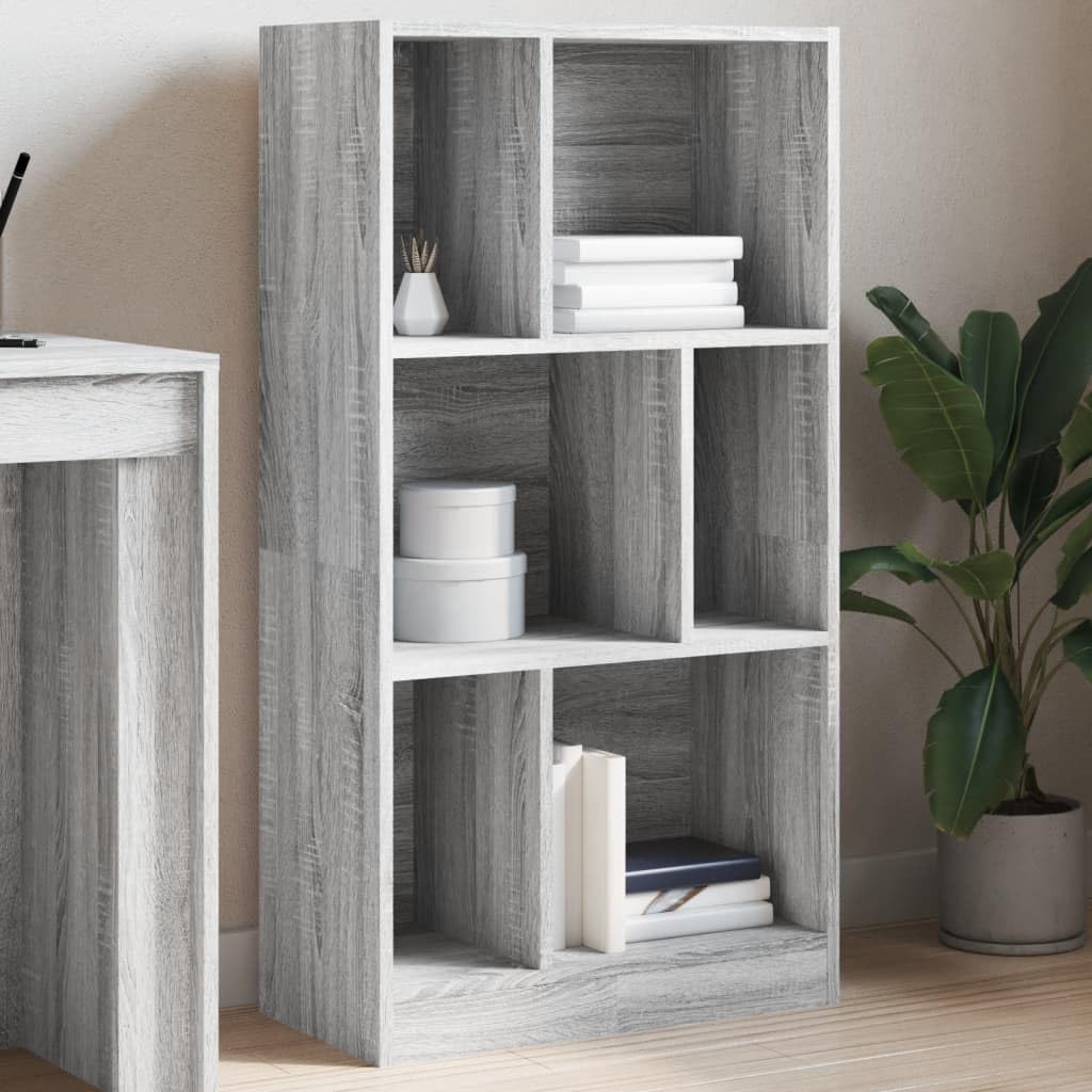 Estantería gris Sonoma 57 × 28,5 × 107,5 cm, material de madera, 6 estantes, 90 kg, estrecha para salón, oficina, dormitorio