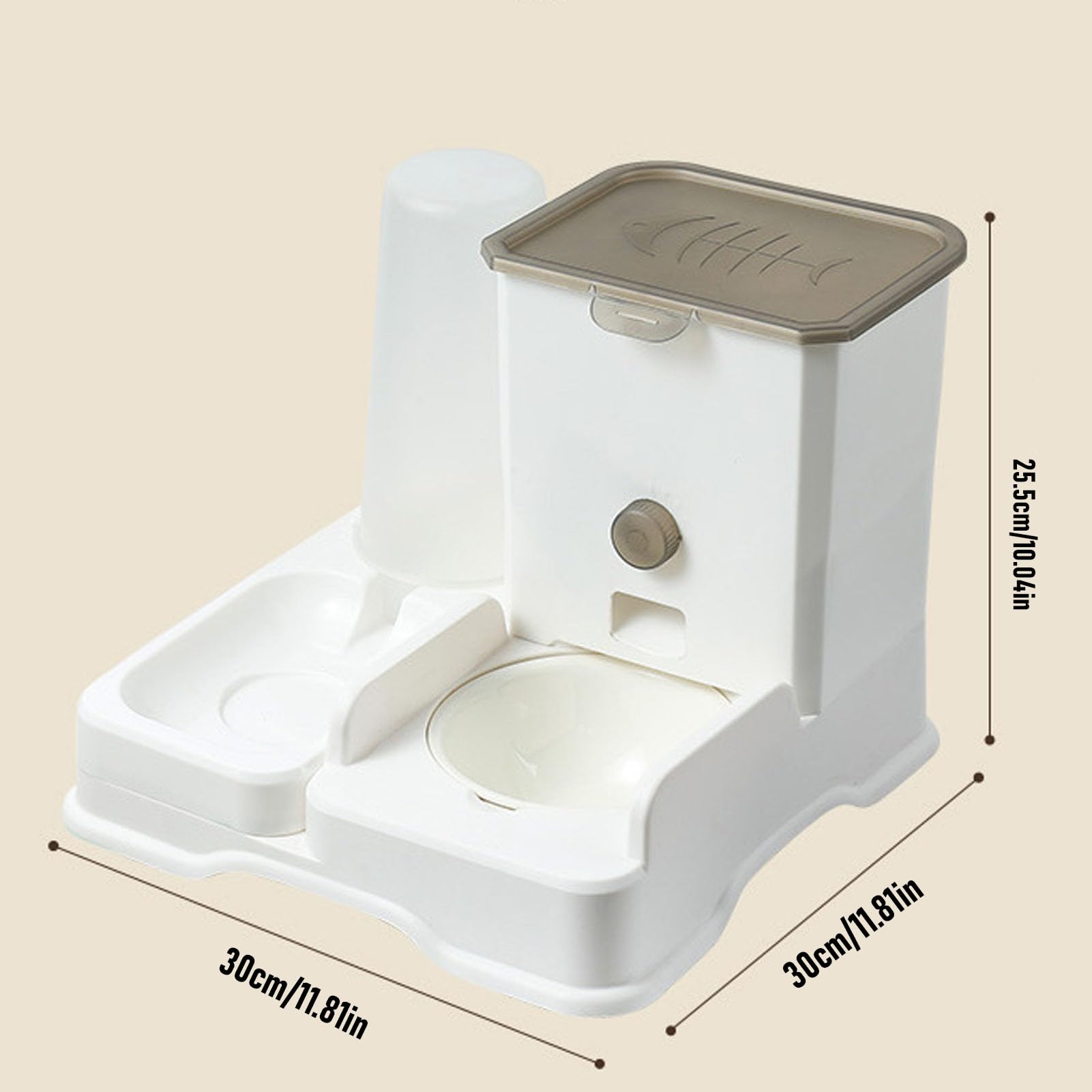 Tnfeeon Distributore di Acqua per Mangiatoia Materiali Sicuri per Piccoli Animali Domestici Mangiatoia per Gatti per Alimenti Secchi per Gatti da Interno, 11,81x11,91x2,17 Pollici (WHITE)
