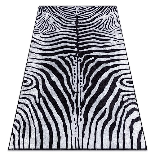 rugsx Tapis Lavable Miro 51331.803 Zèbre antidérapant - Noir/Blanc 80x150 cm