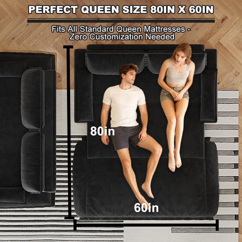 70.1" Futon Sofa Bed Queen Size, Pull Out Bed, 3-in-1 Convertible Sleeper Sofa with 2 Soft Pillows, Modern Velvet Futon Couch for Living Room, Small Space, Apartment, Bedroom, Black 70.1in Black