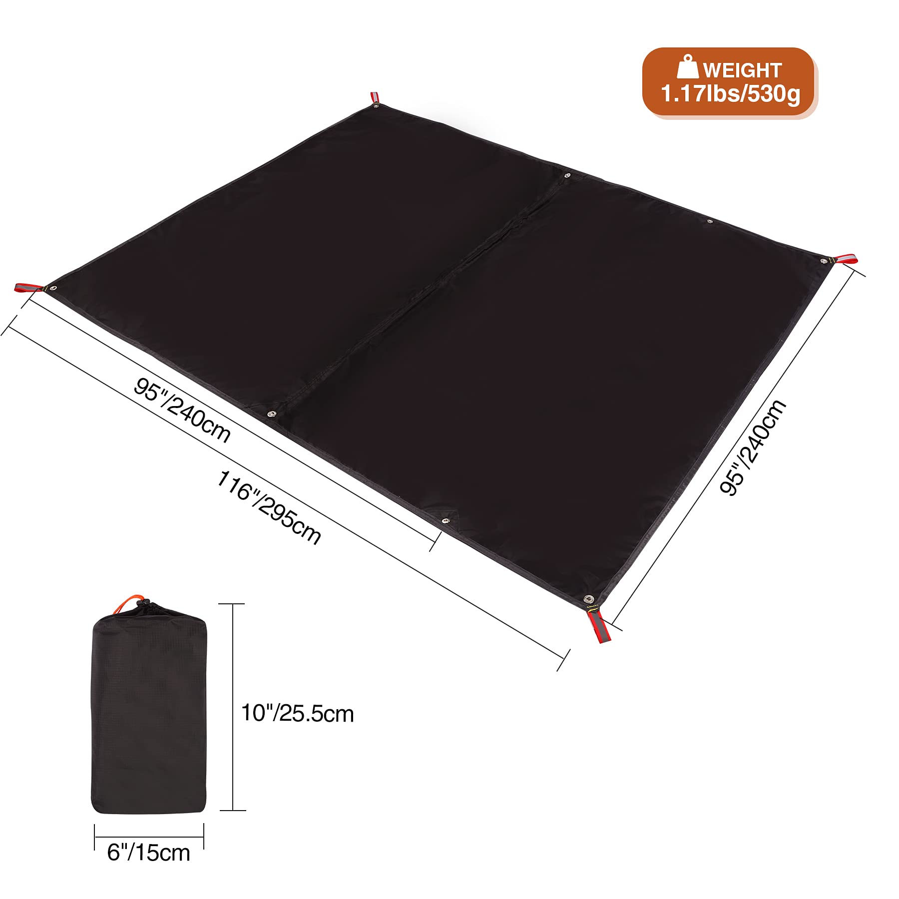 REDCAMP Ultraleichter Zeltfußabdruck - 95 "x 116", 4 in 1 multifunktionales wasserdichtes Campingzelt Tarp für Camping, Wandern und Überlebensgeräte, leicht und kompakt
