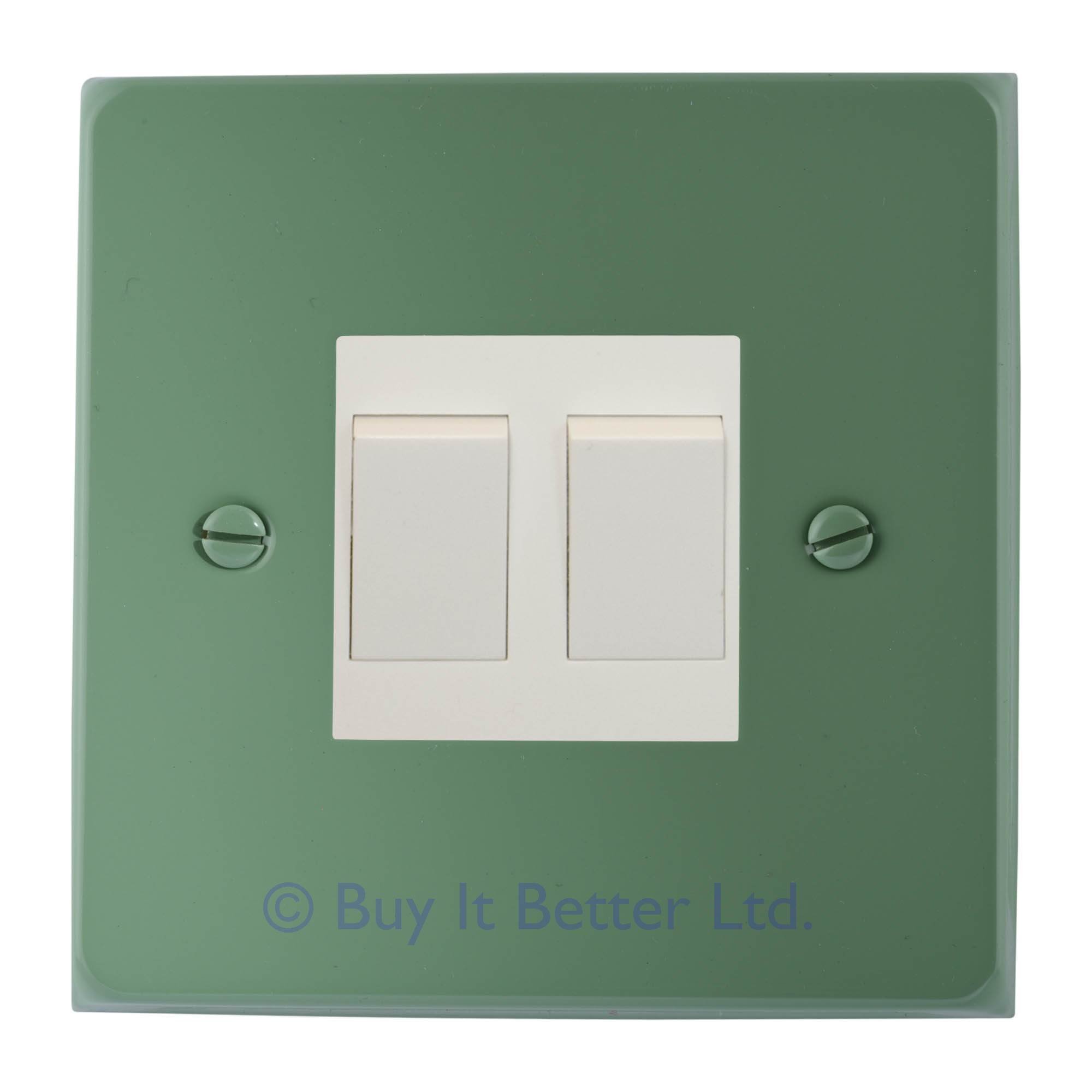 Elektek Green Light Switch Cover Plate Double Conversion Powder Coated With Matching Screws - Willow