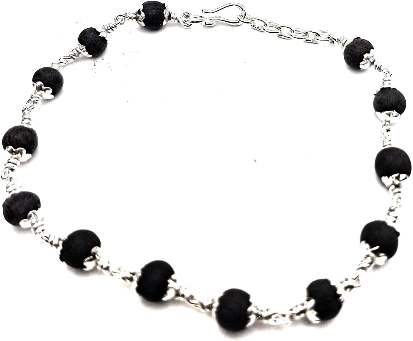 Jc Silver Karungali Malai Original Silver Bracelet With Capping 6Mm Beads For Mens & Womens 7 Inch + 1Inch Extension, One Size, Sterling Silver, NO