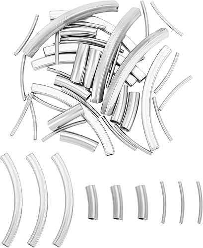 UNICRAFTALE 40 cuentas de tubo de acero inoxidable de 5 tamaños de 0.630-1.772 in de largo, cuentas curvadas de tubo de fideos, cuentas de tubo