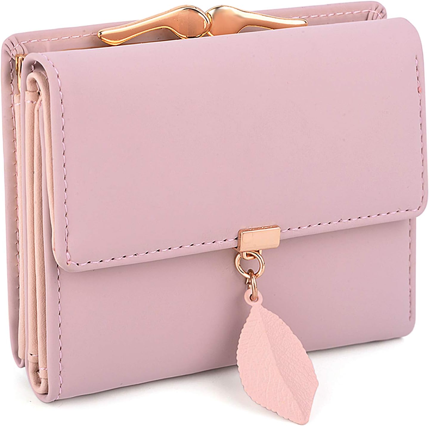 UTOLadies Purses RFID Blocking Wallets for Women with Zipper Coin Pocket 6 Card Slots Leaf Pendant Faux Leather