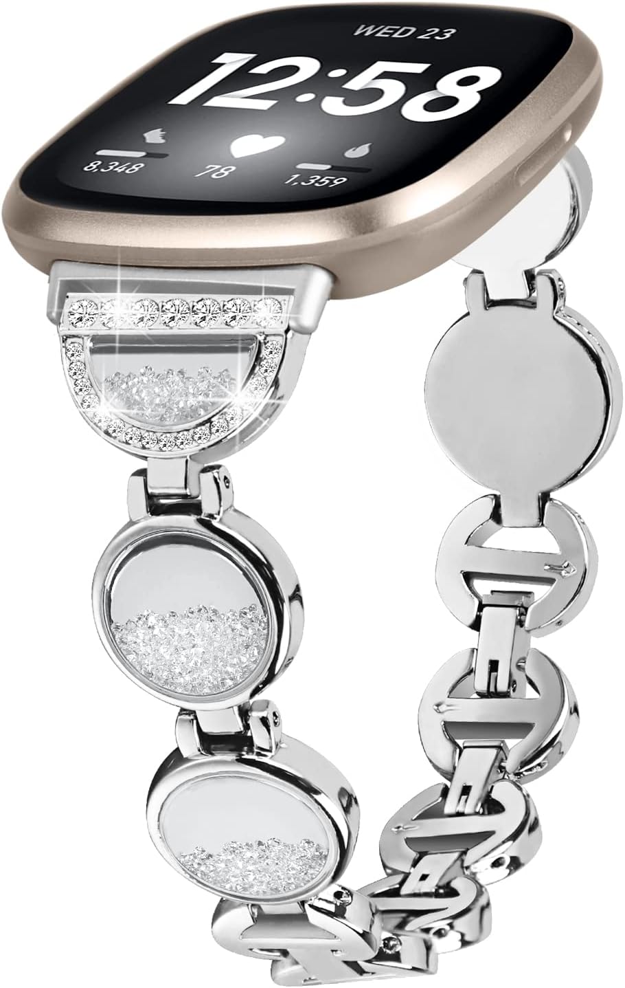 FitTurn Jewelry Bling Bands Compatible with Fitbit Versa 4/Sense 2/Versa 3/Sense Band for Women Men, Replacement Diamond Jewelry Metal Wristband Sparkle Design Elegant Strap for Versa 4 Smart Watch Accessories