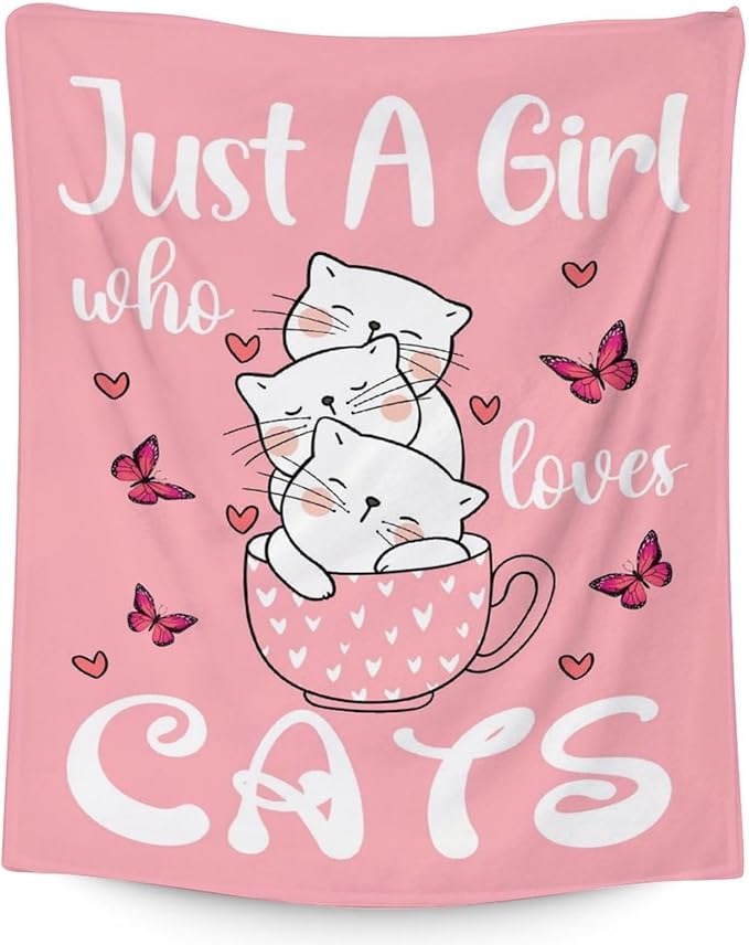 Cat Blanket Gifts - 30"x40" Cute Throw for Girls - Pink Soft Fuzzy Blankets for Couch & Office