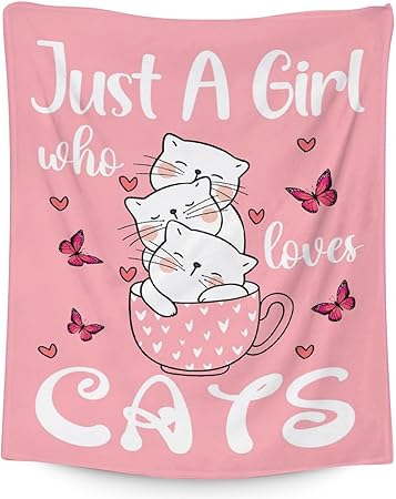 Cat Blanket Gifts - 30"x40" Cute Throw for Girls - Pink Soft Fuzzy Blankets for Couch & Office