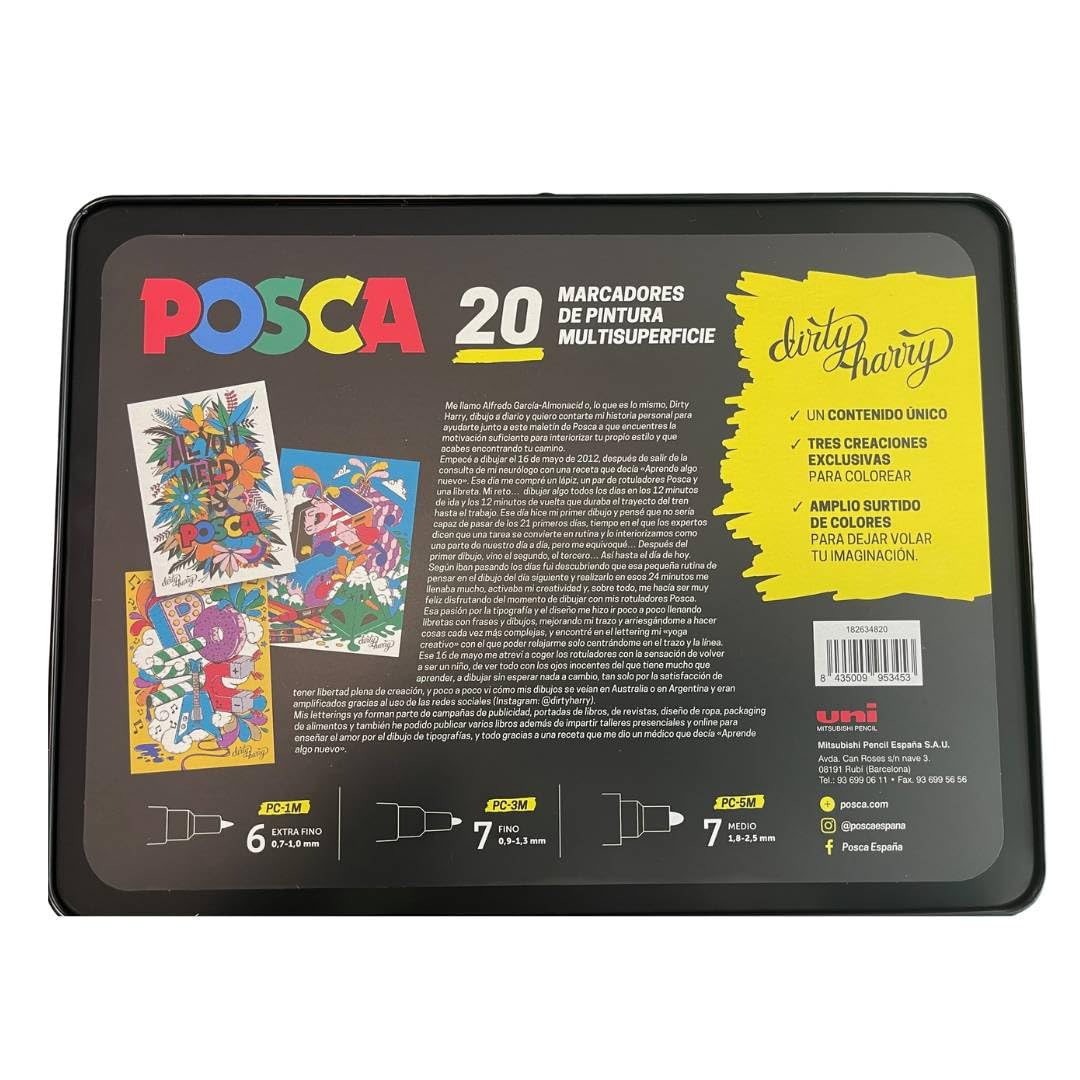 POSCA UNI-BALL - Maleta Metálica - Estuche - Set de Rotuladores de 20 Piezas - Unidades Surtidas