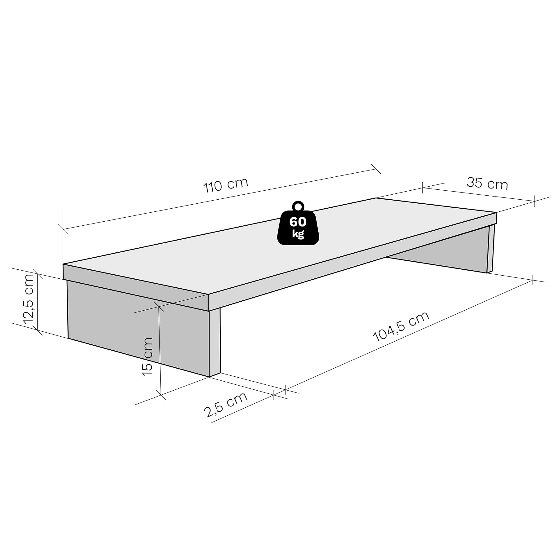 Henor Uchwyt podnośnika TV 110 x 35 x 15 cm Biały. Wytrzymuje 60 kg.
