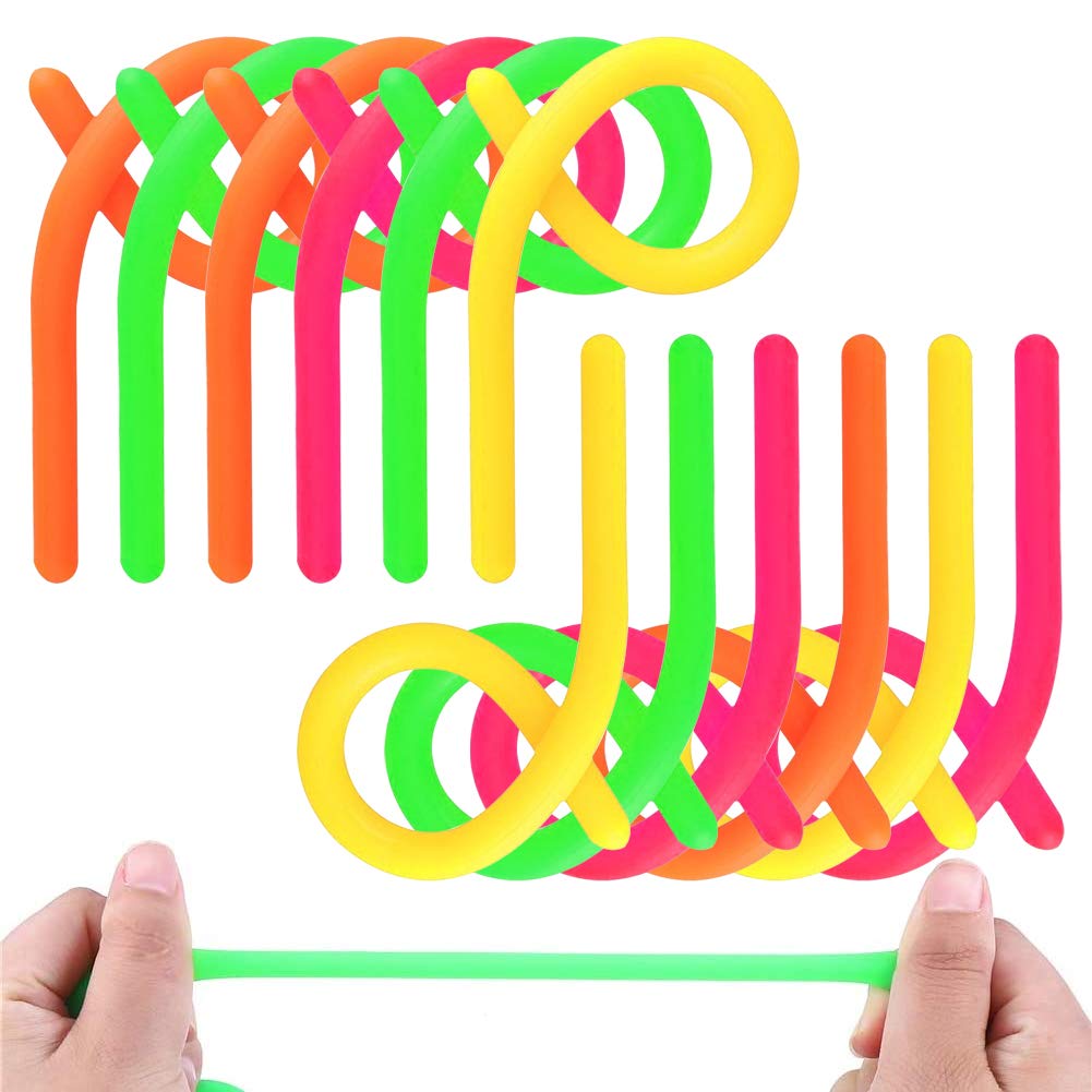 AMOR PRESENT 12-Pack of Original Stretchy String Fidget, Sensory Toys, Fidget Noodles Bulk, Stretches from 12 Inches to 8 Feet, Fit for Party and Children's Gifts