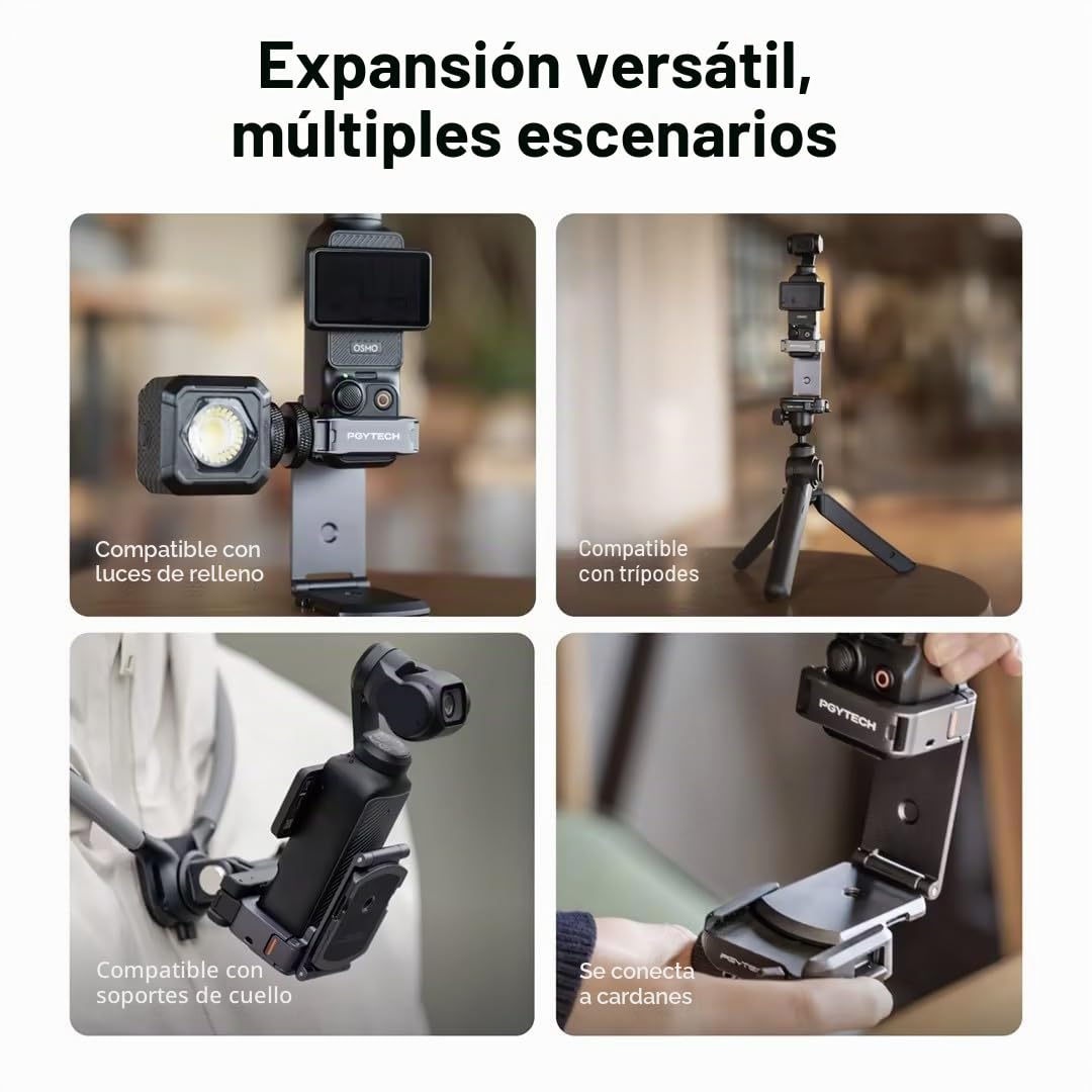 PGYTECH Expansion Adapter Magnética para dji Osmo Pocket 4/3, Soporte Plegable con Arca-Swiss y Zapata Fría, Rig de Vlogging 40N, Accesorio Jaula Ligera de Protección